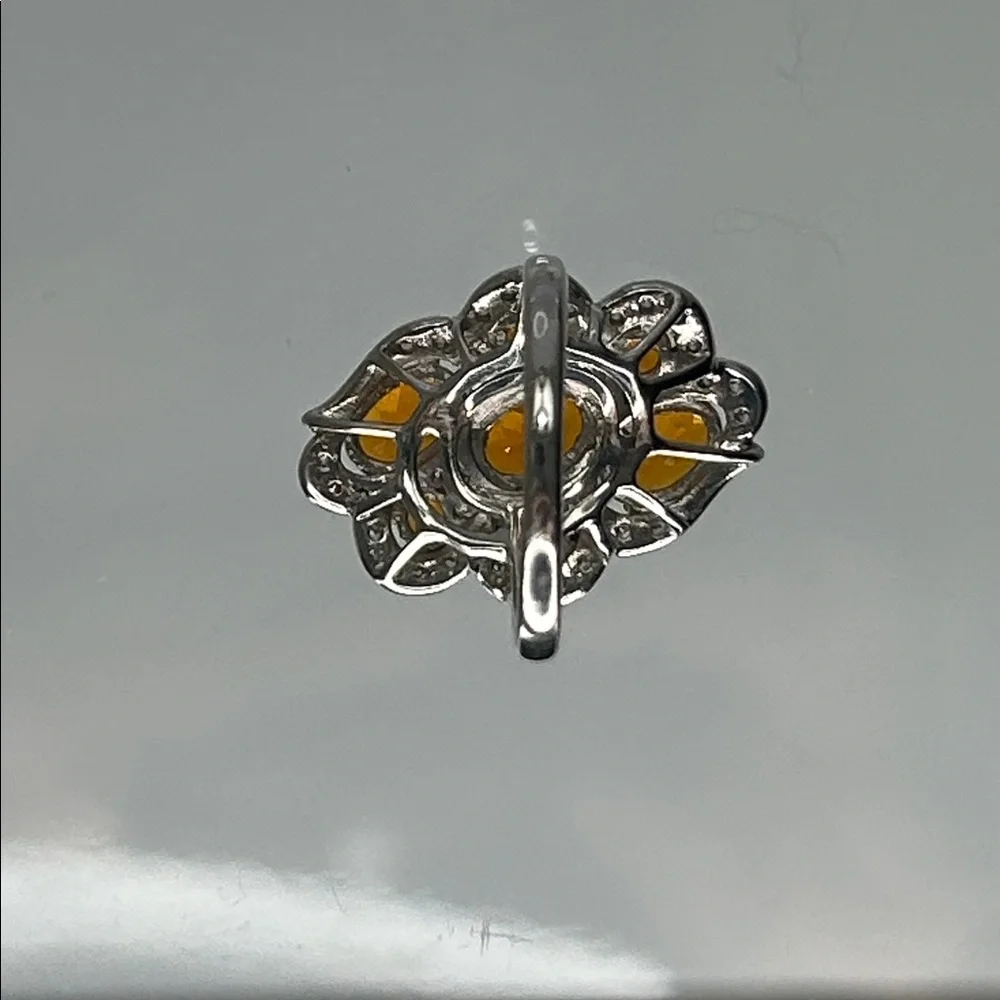 NWOT Genuine Fire Opal White Topaz Gemstone Sterling Silver Designer Ring Boho